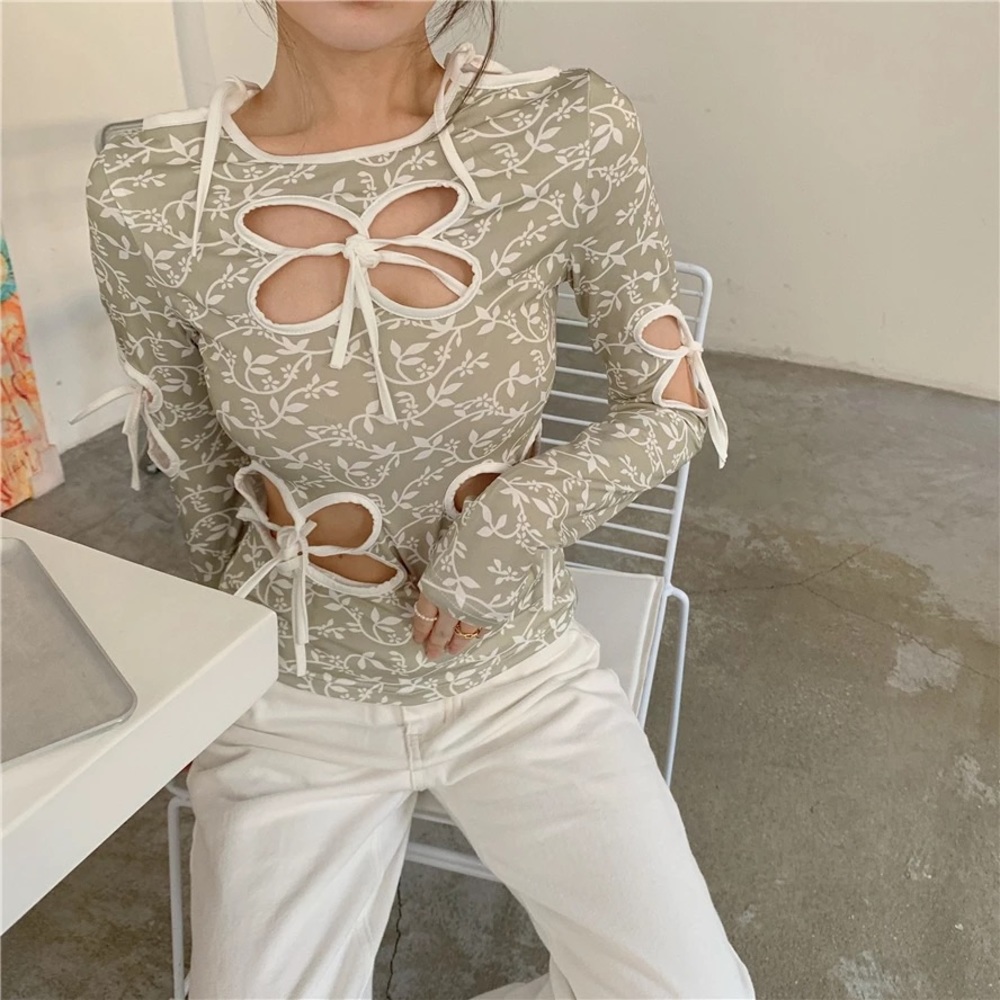 Vintage Floral Cut Out Long Sleeve Shirt - Picture 4 of 14